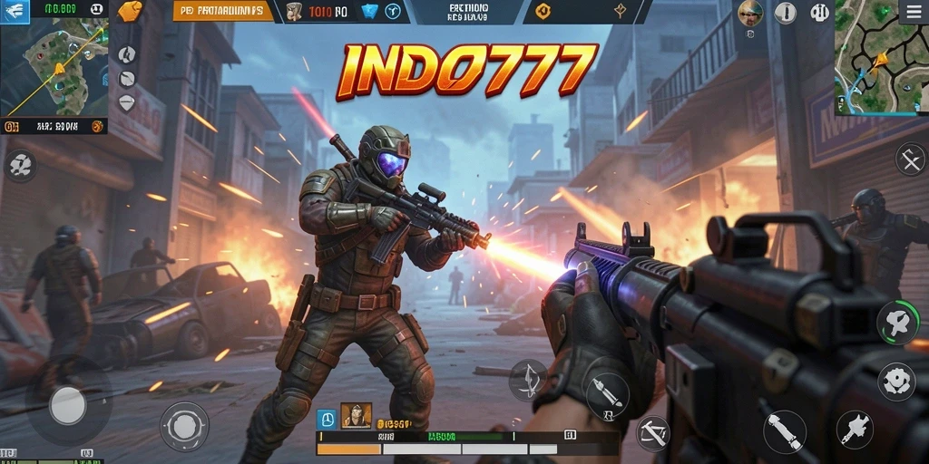 Screenshot gameplay menampilkan aksi tembak-menembak intens di INDO777.