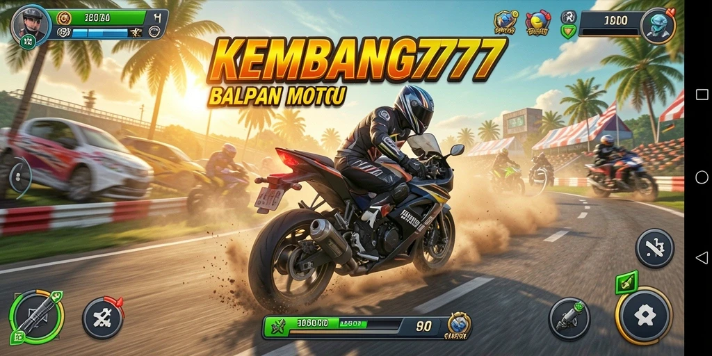 Tampilan gameplay KEMBANG777 yang penuh aksi di lintasan balapan.