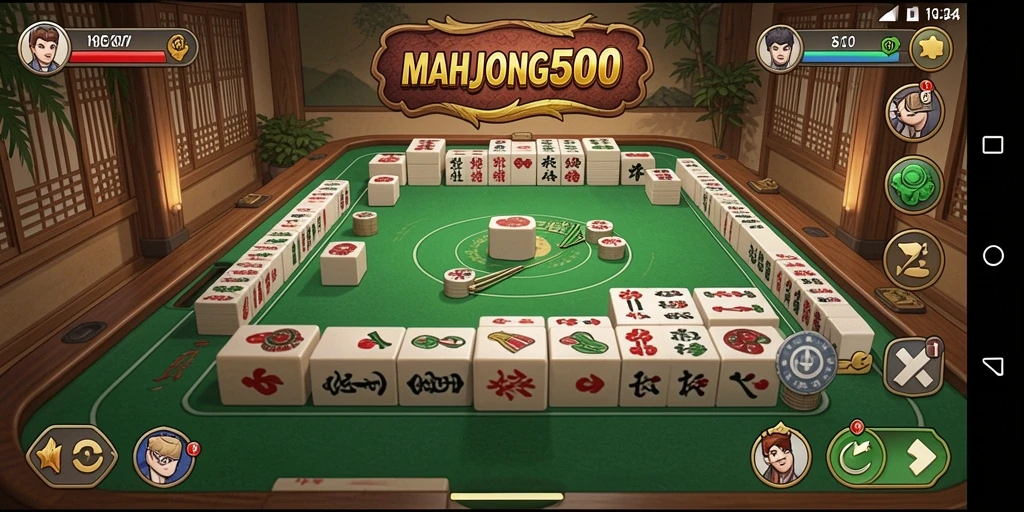 Tampilan gameplay MAHJONG500 dengan irama musik yang seru.