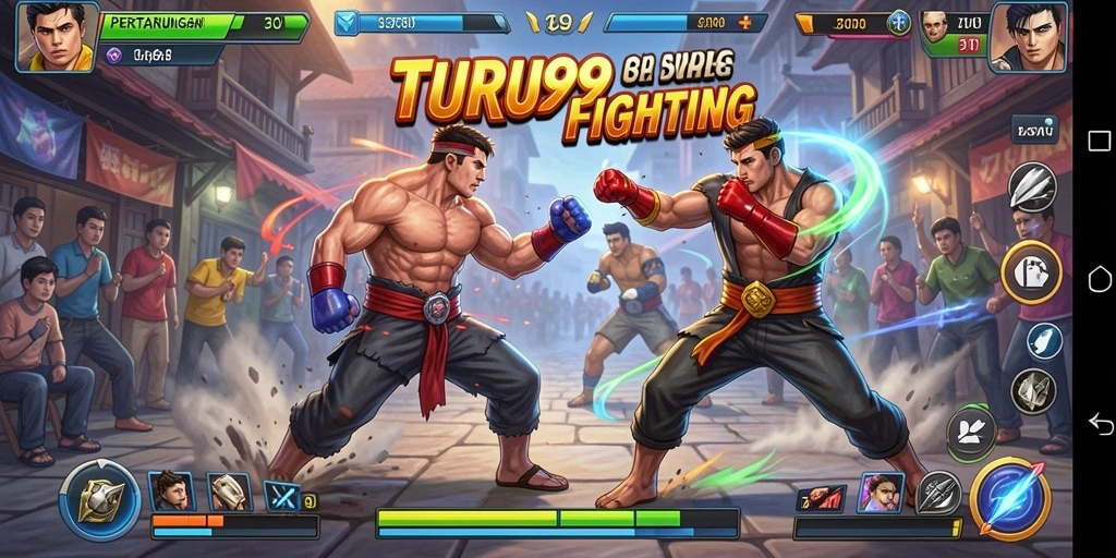 Screenshot utama TURU99 menampilkan aksi pertarungan yang intens.