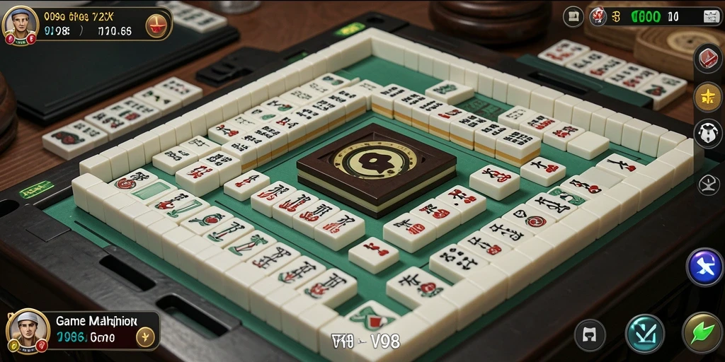 Screenshot V98 menampilkan gameplay Mahjong yang seru dan menantang.
